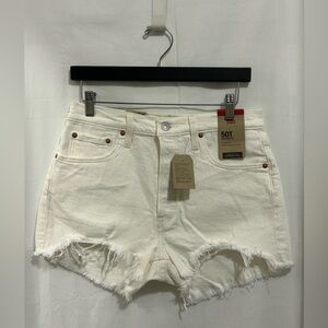 Levi's - Women's Distressed Cream Jean Shorts